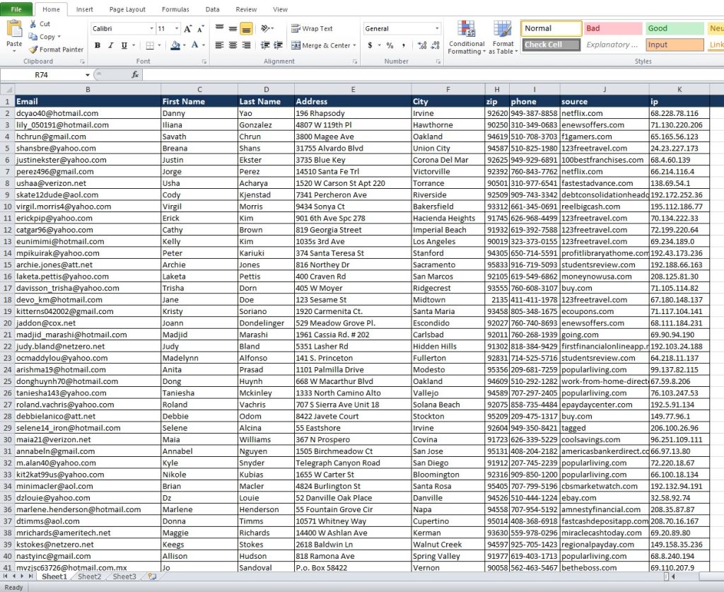 USA Email Data Samples
